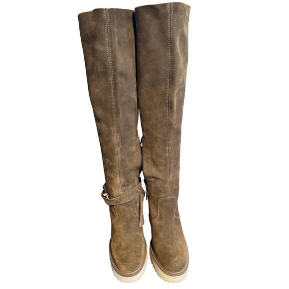 Free People Womens Jasper Over The Knee Chunky Heel Boots Green SIZE 37/7 - Picture 5 of 7